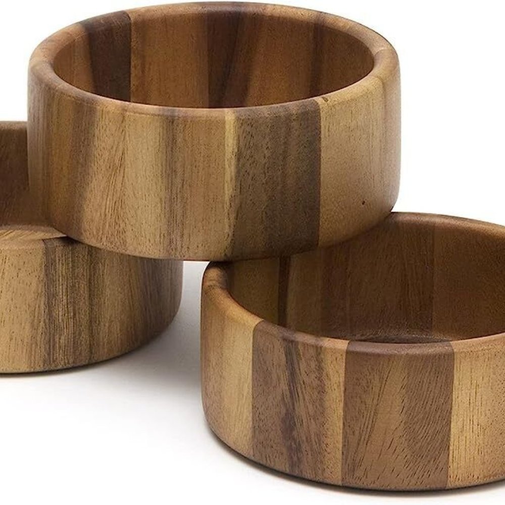 Lipper International 1143-(4) Acacia Straight-Side Serving Bowls for Fruits NIB